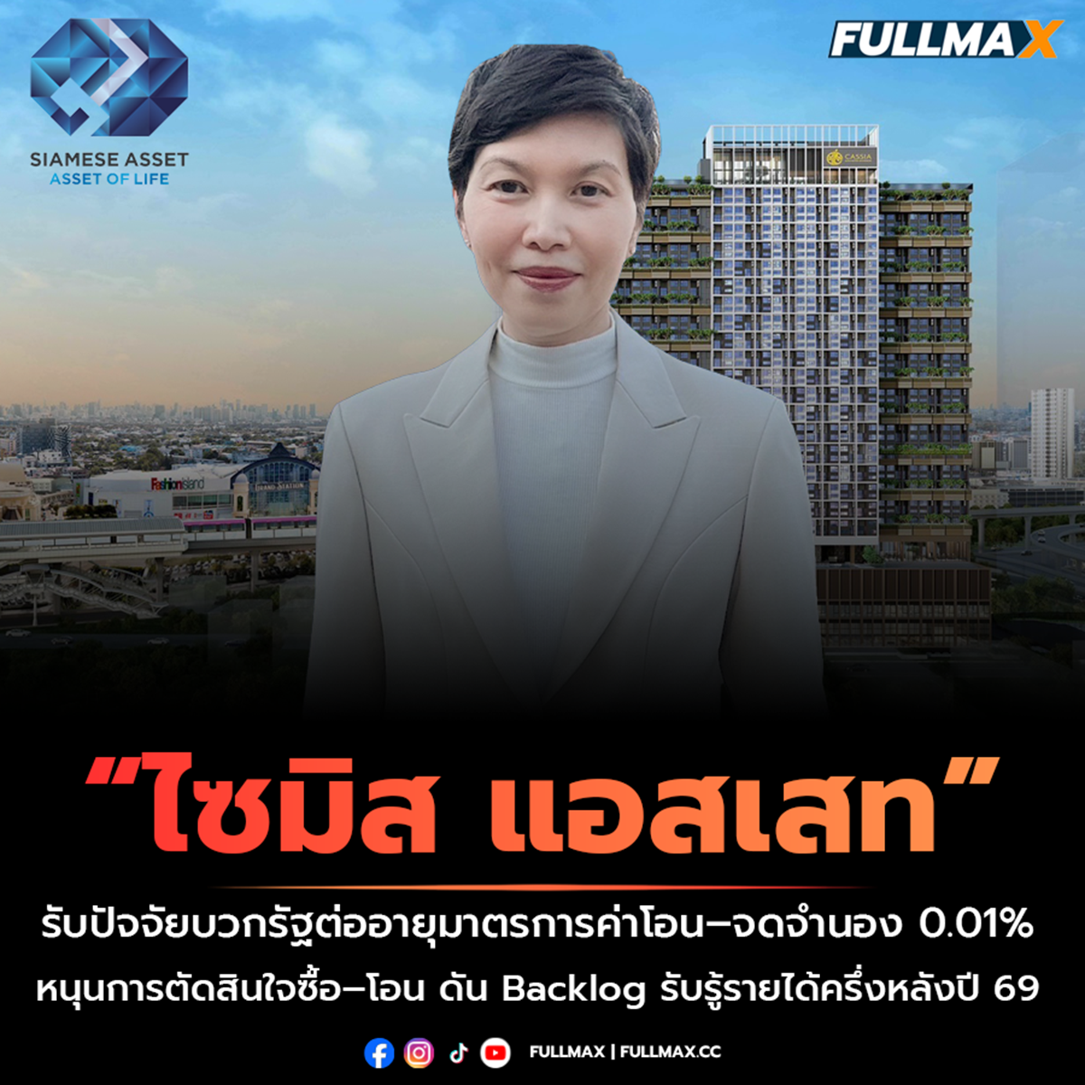 “ไซมิส แอสเสท” รับปัจจัยบวกรัฐต่ออายุมาตรการค่าโอน–จดจำนอง 0.01% หนุนการตัดสินใจซื้อ–โอน ดัน Backlog รับรู้รายได้ครึ่งหลังปี 69